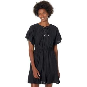 Michael Kors Dress Womens Medium Black Flutter Sleeve Front‎ Tie Mini Whimsigoth